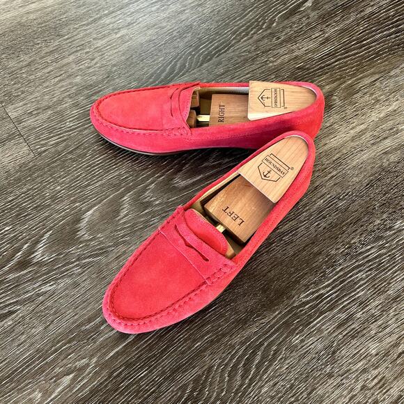 EUC J.Crew James Suede Loafers Soft Fuchsia Size 8 Italy Made Leather Red Shoe - Picture 15 of 16